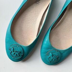 Michael Kors Turquoise Leather Logo Fulton Moc Flats Ballet Flats
